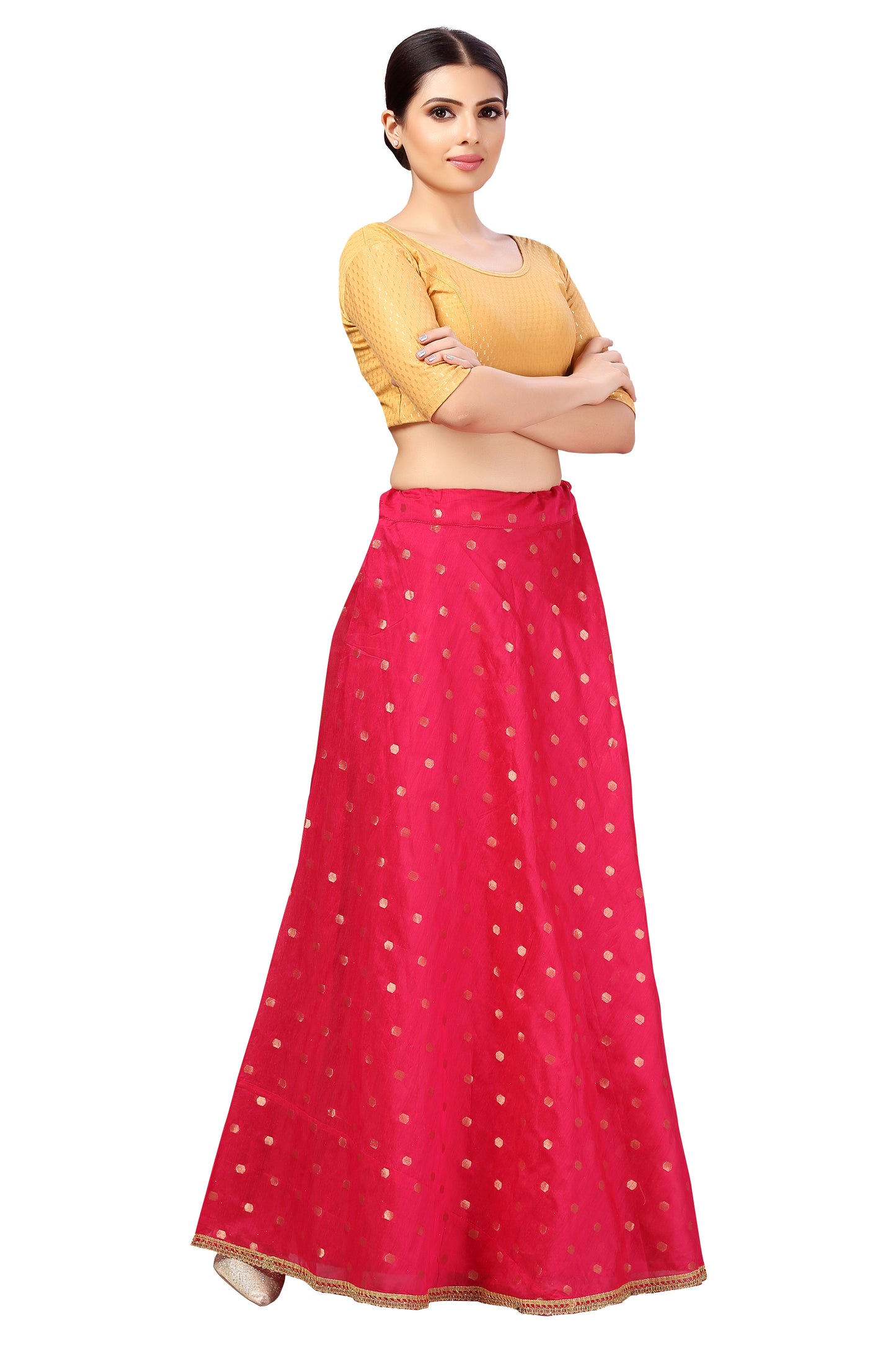 Women's Polyester Chanderi Silk Long Skirt Lehenga (2646 - Pink)