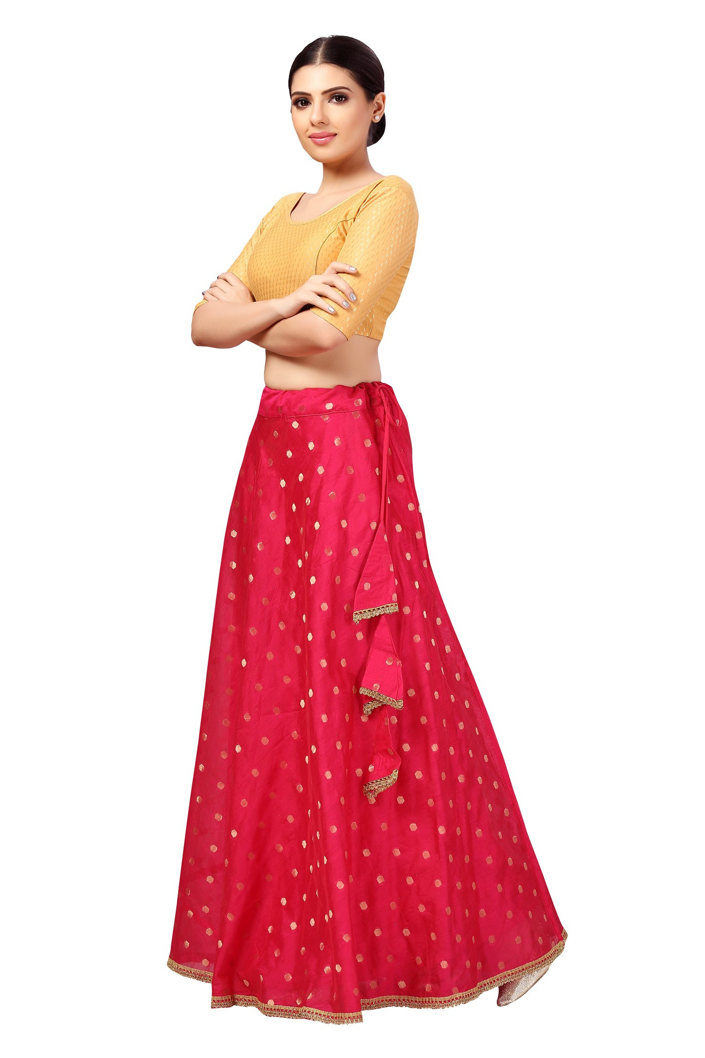 Women's Polyester Chanderi Silk Long Skirt Lehenga (2646 - Pink)