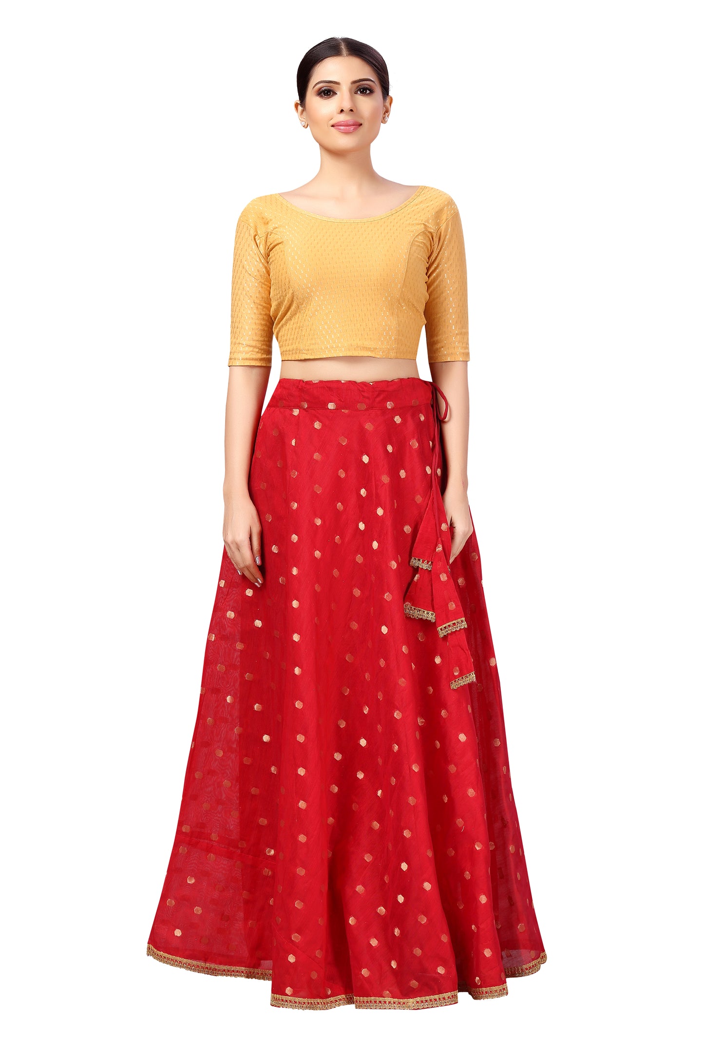 Women's Polyester Chanderi Silk Long Skirt Lehenga (2646 - Red)