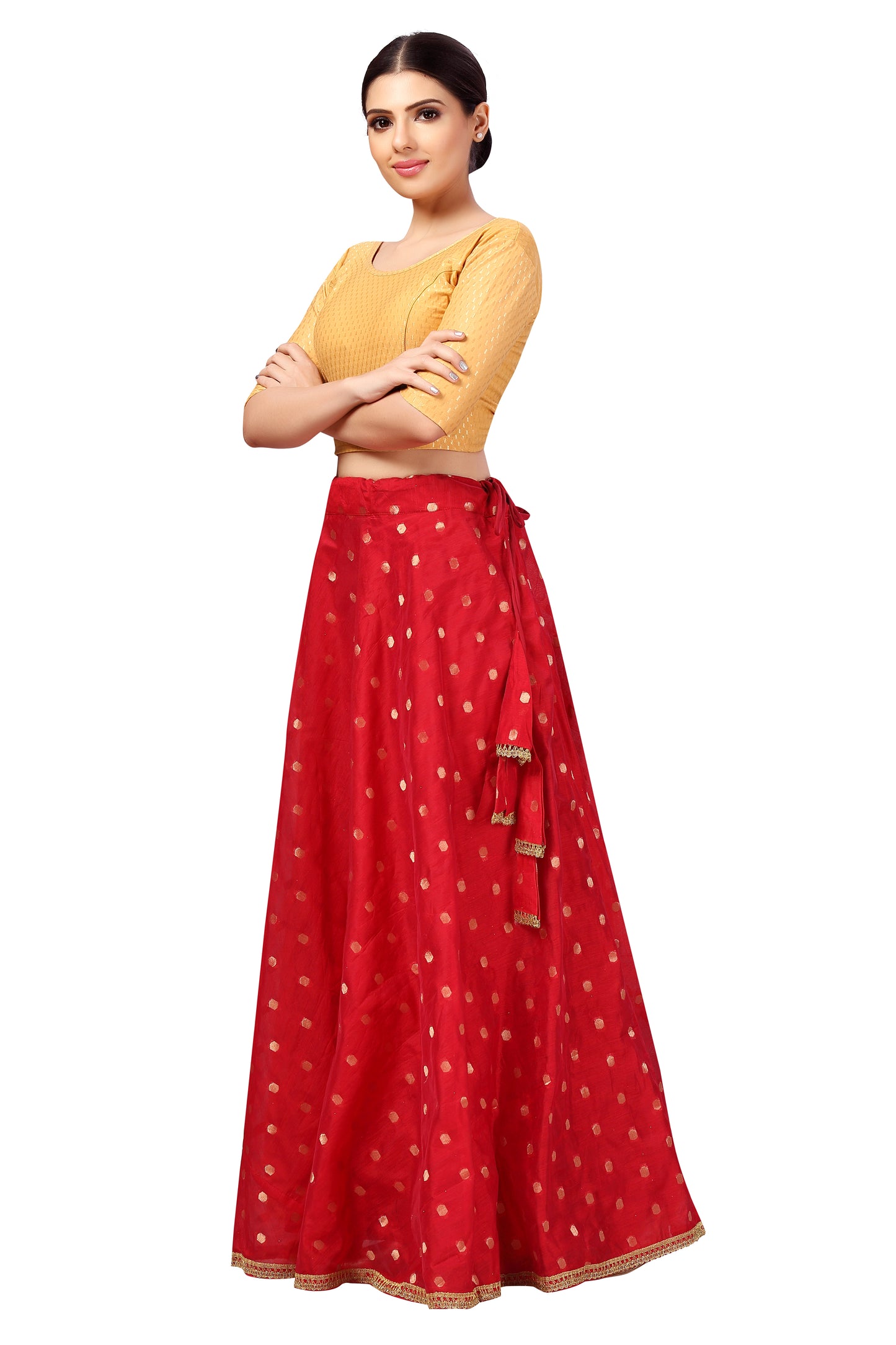 Women's Polyester Chanderi Silk Long Skirt Lehenga (2646 - Red)