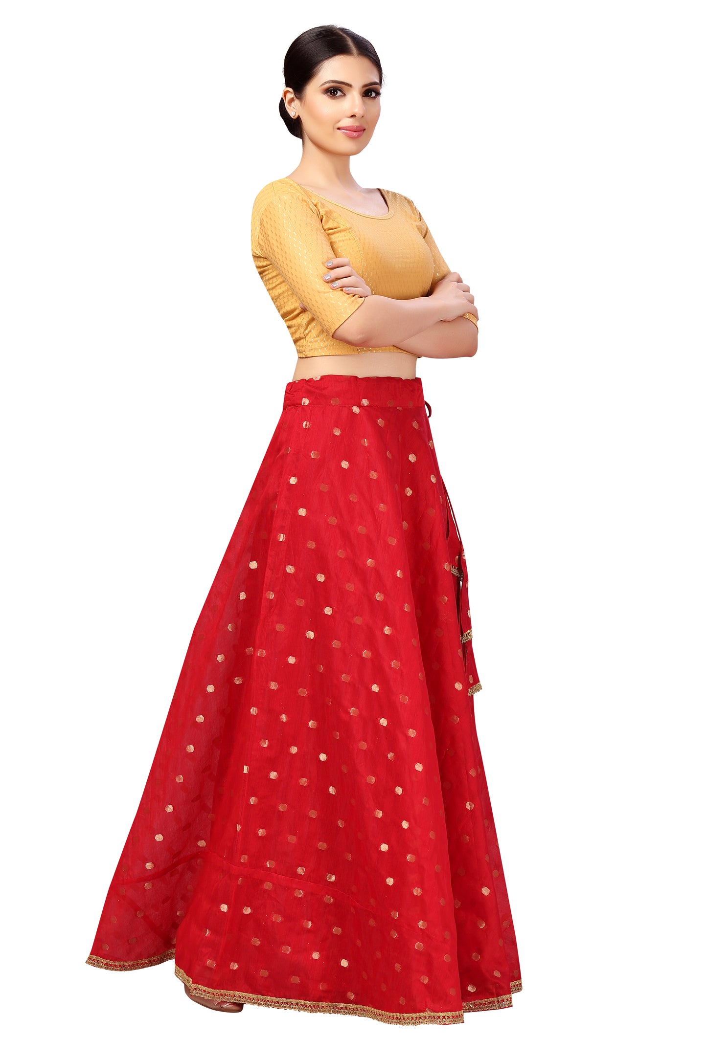 Women's Polyester Chanderi Silk Long Skirt Lehenga (2646 - Red)