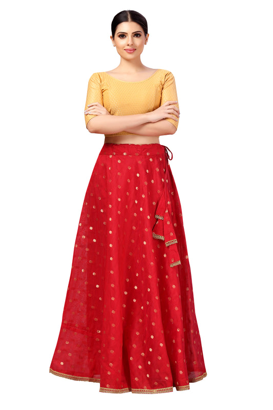 Women's Polyester Chanderi Silk Long Skirt Lehenga (2646 - Red)