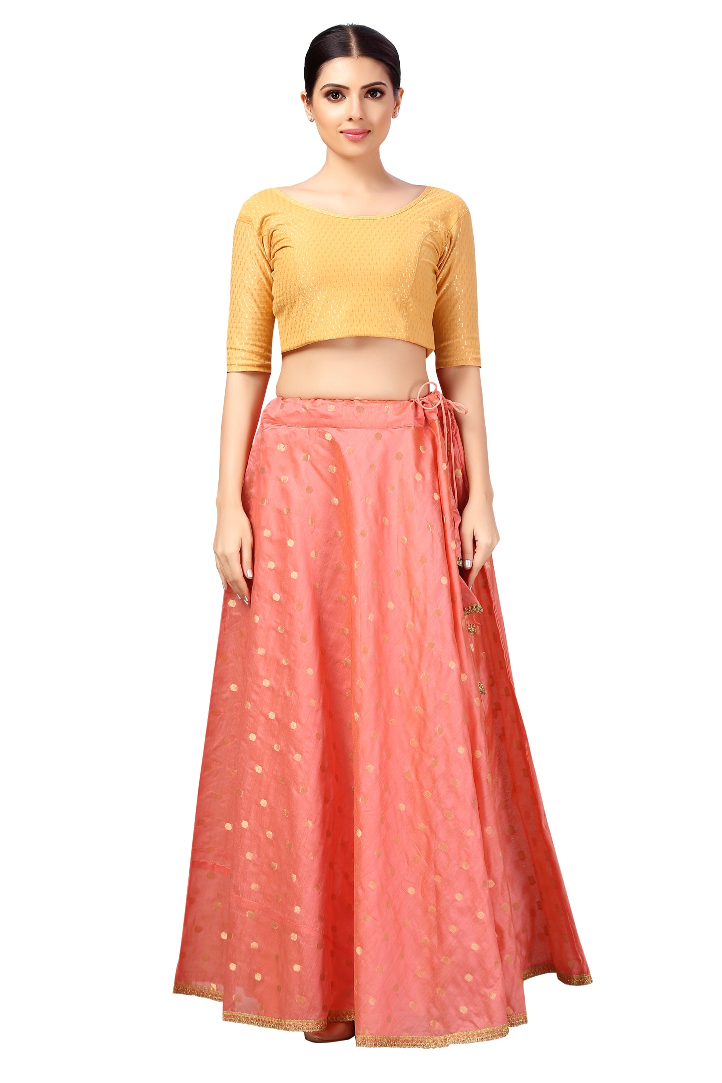 Women's Polyester Chanderi Silk Long Skirt Lehenga (2646 - Rose)