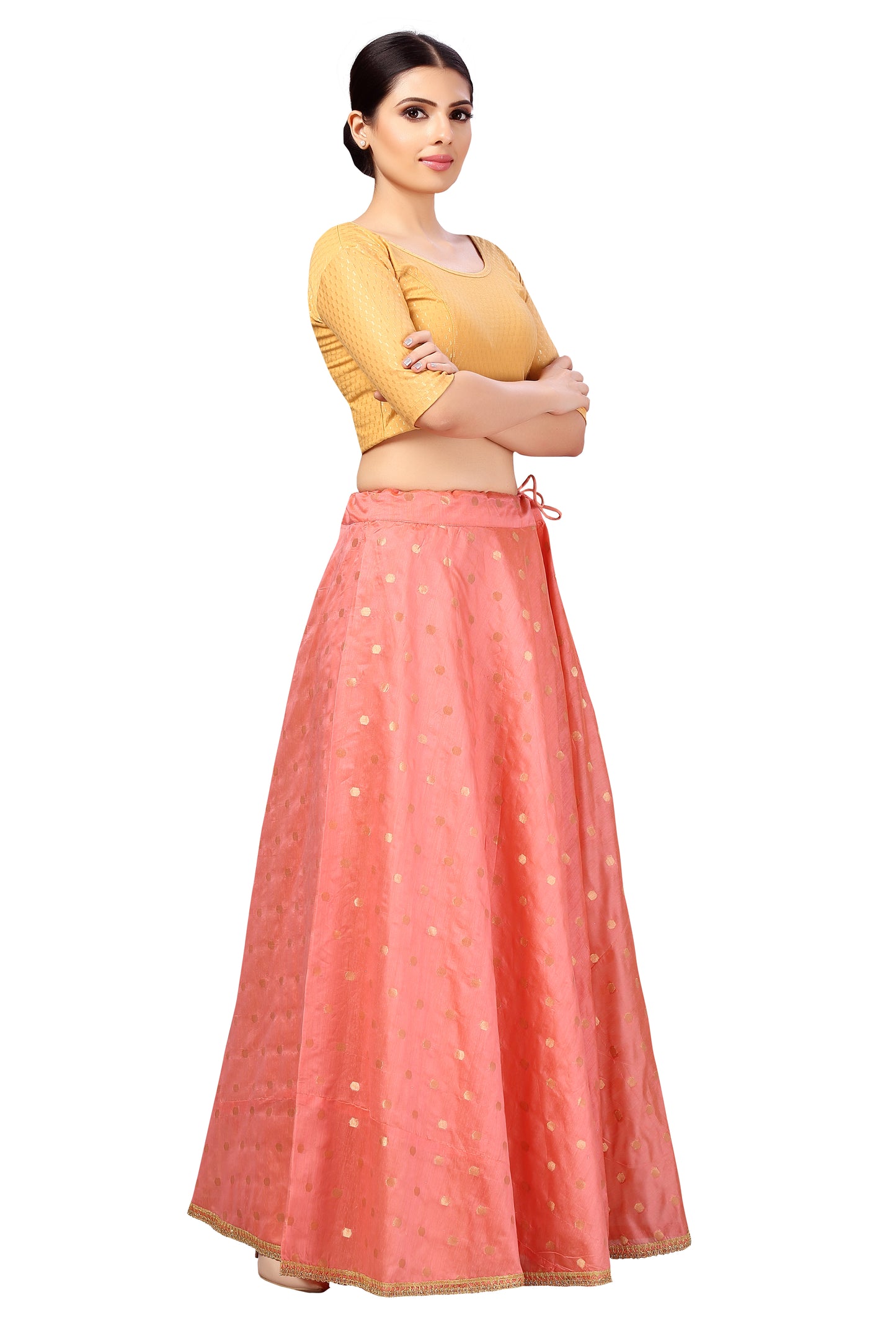 Women's Polyester Chanderi Silk Long Skirt Lehenga (2646 - Rose)