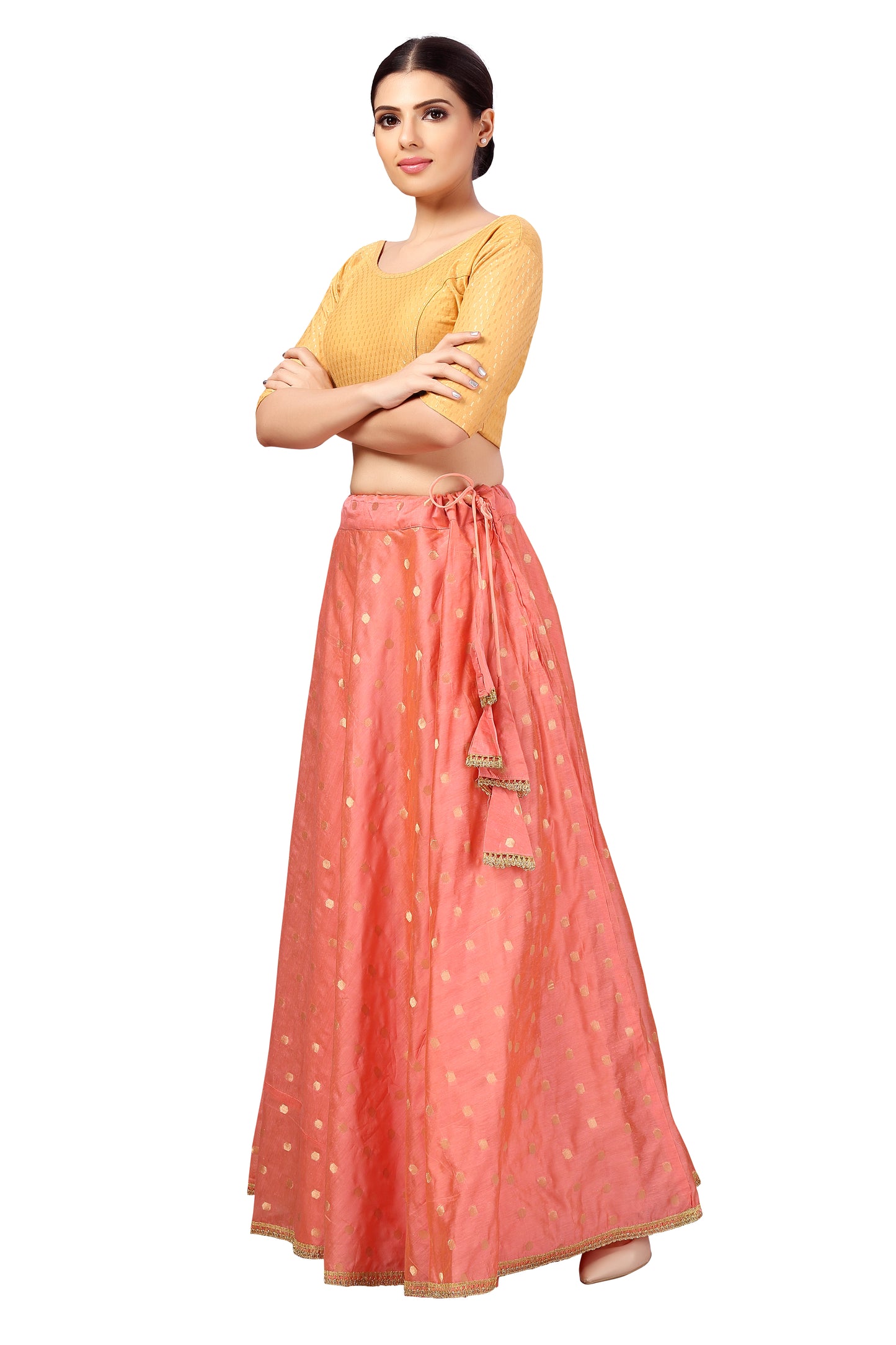 Women's Polyester Chanderi Silk Long Skirt Lehenga (2646 - Rose)