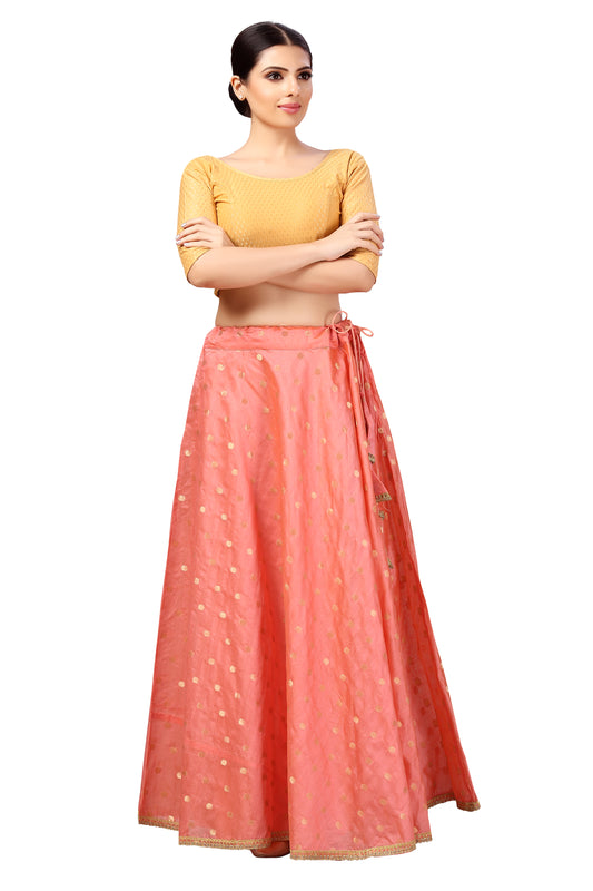 Women's Polyester Chanderi Silk Long Skirt Lehenga (2646 - Rose)