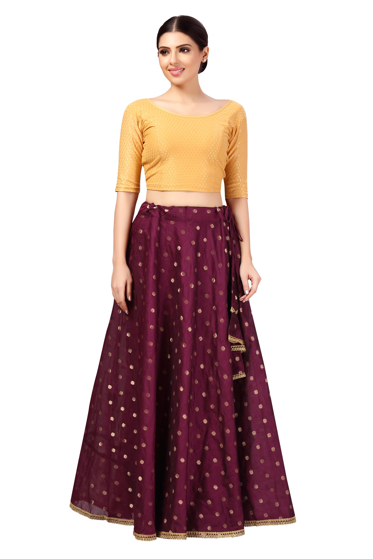 Women's Polyester Chanderi Silk Long Skirt Lehenga (2646 - Wine)