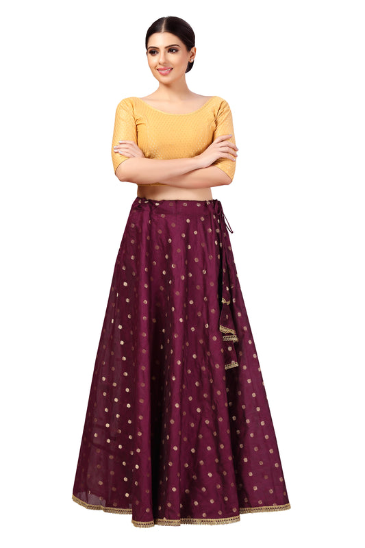 Women's Polyester Chanderi Silk Long Skirt Lehenga (2646 - Wine)