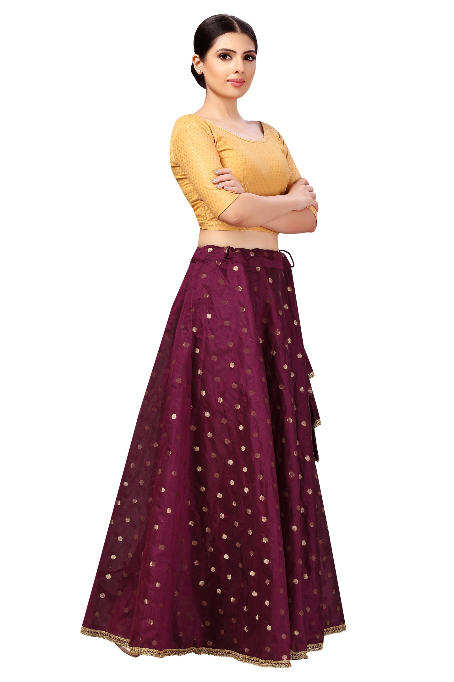 Women's Polyester Chanderi Silk Long Skirt Lehenga (2646 - Wine)