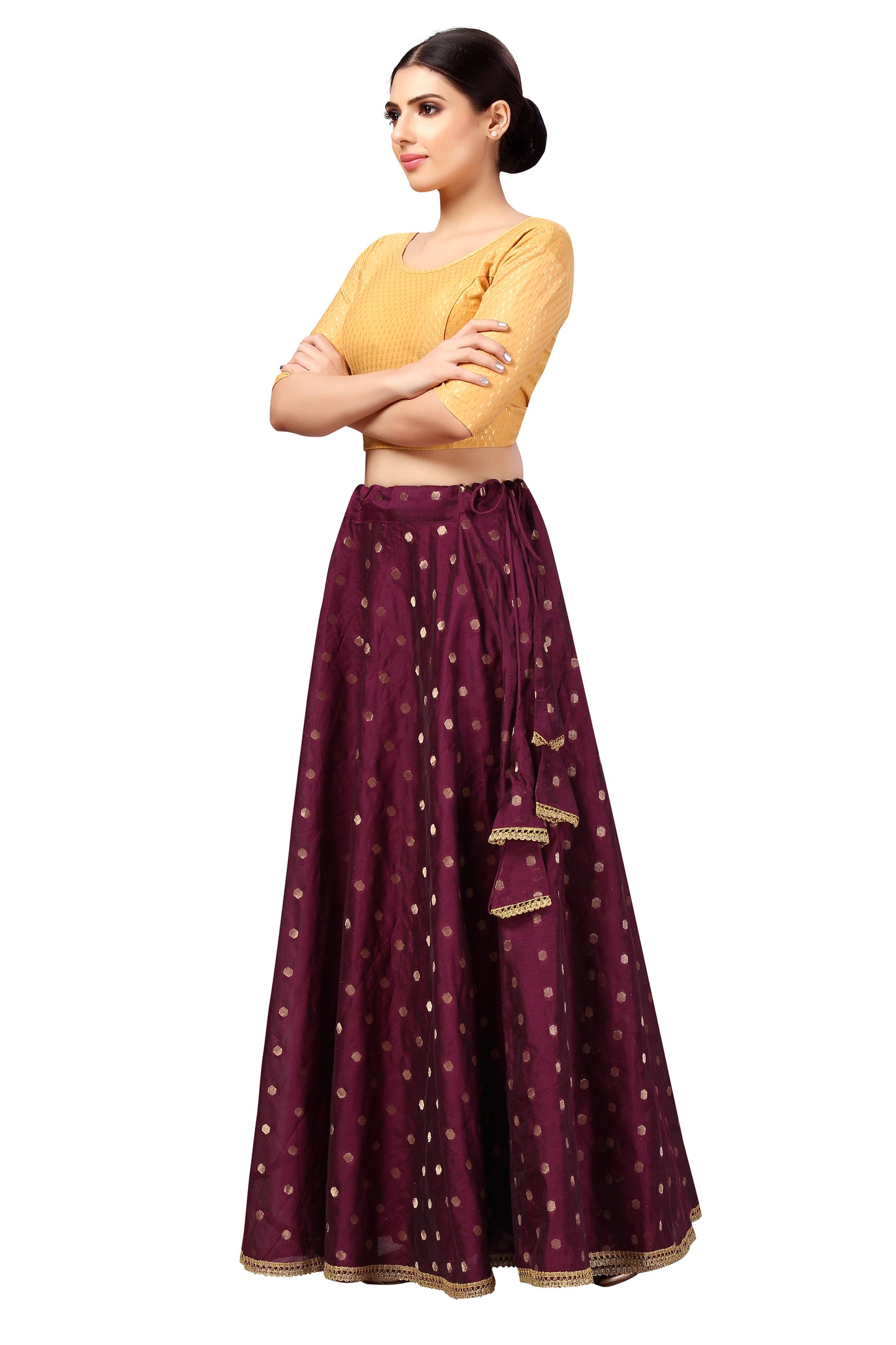 Women's Polyester Chanderi Silk Long Skirt Lehenga (2646 - Wine)