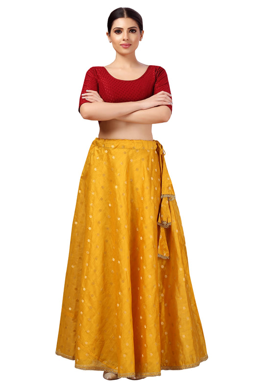 Women's Polyester Chanderi Silk Long Skirt Lehenga (2646 - Yellow)