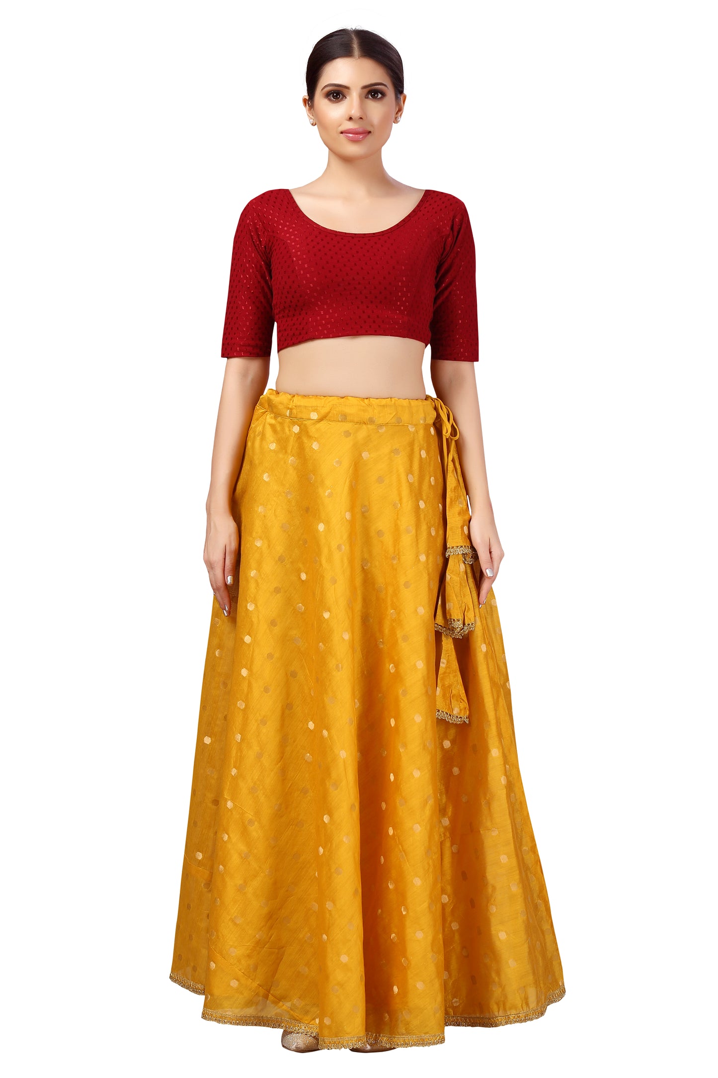 Women's Polyester Chanderi Silk Long Skirt Lehenga (2646 - Yellow)