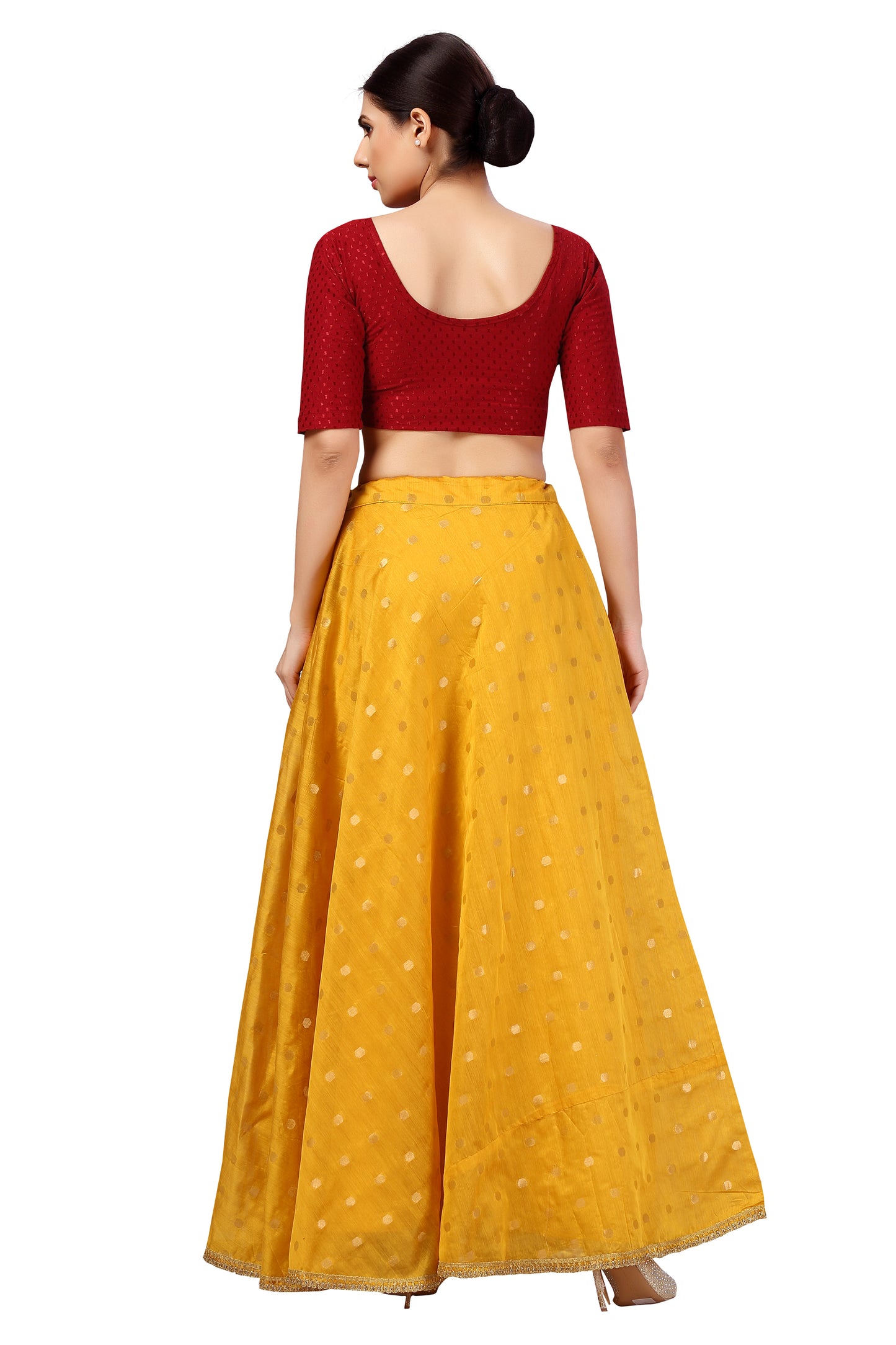 Women's Polyester Chanderi Silk Long Skirt Lehenga (2646 - Yellow)