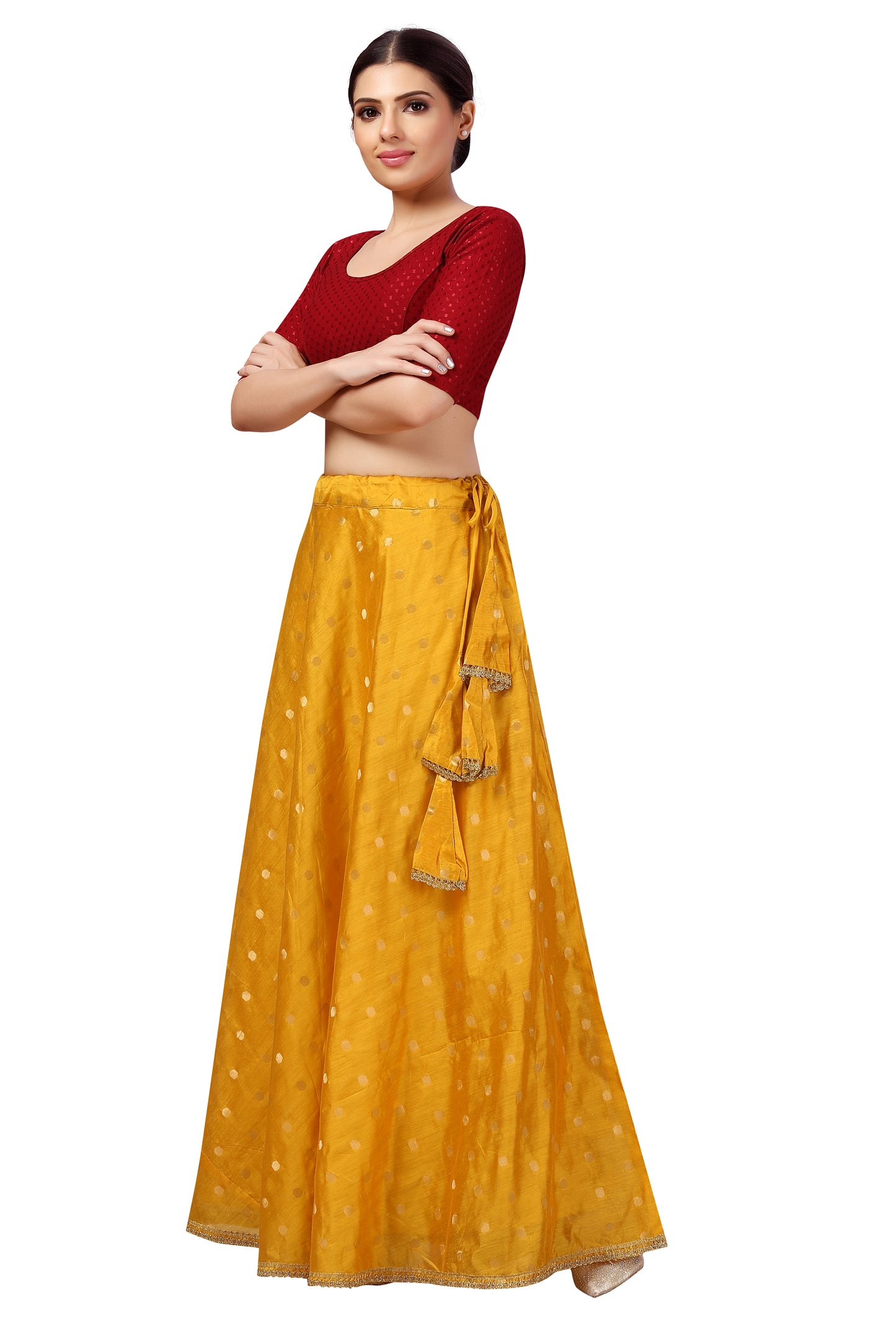 Women's Polyester Chanderi Silk Long Skirt Lehenga (2646 - Yellow)