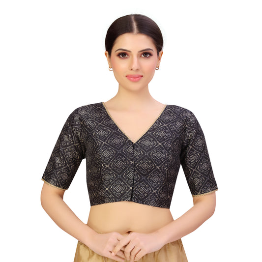 Women's Black Traditional Patola Print Polyester Blouse (Design 2650)