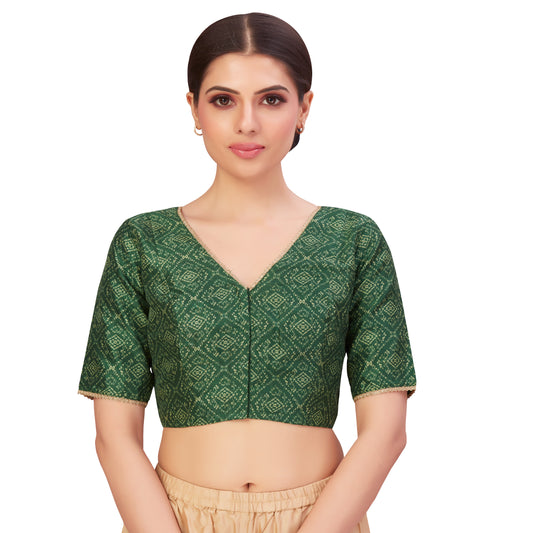 Women's Green Traditional Patola Print Polyester Blouse (Design 2650)