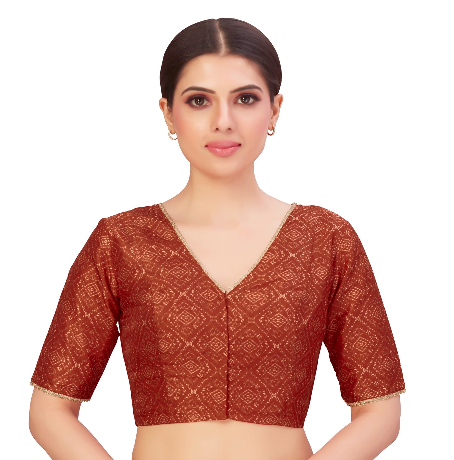 Women's Maroon Traditional Patola Print Polyester Blouse (Design 2650)