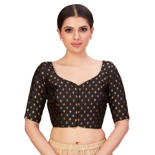 Women's Black Benaras Brocade Polyester Blouse (Design 2652)