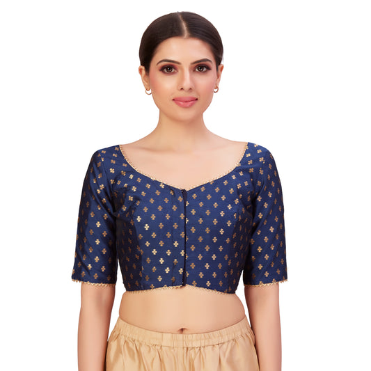 Women's Navy Blue Benaras Brocade Polyester Blouse (Design 2652)