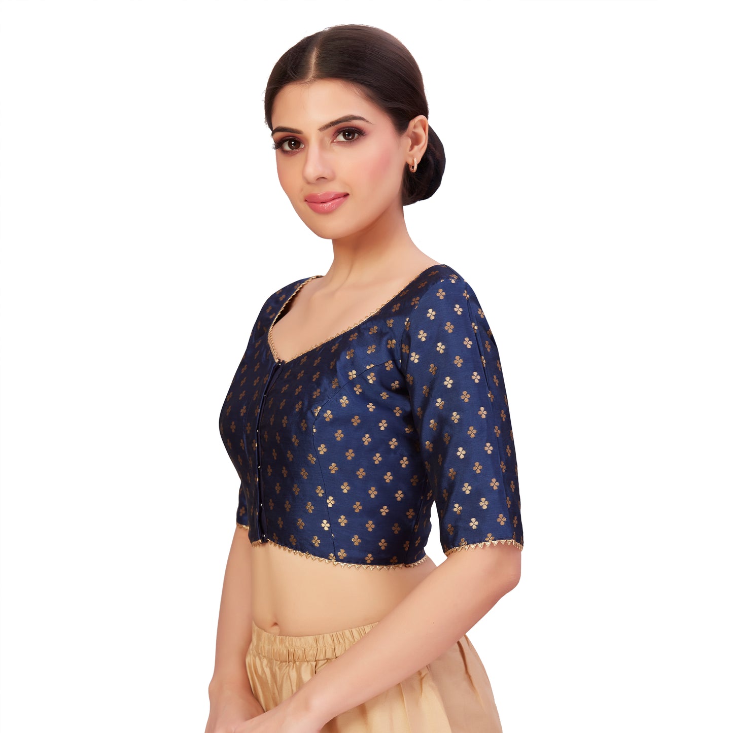 Women's Navy Blue Benaras Brocade Polyester Blouse (Design 2652)