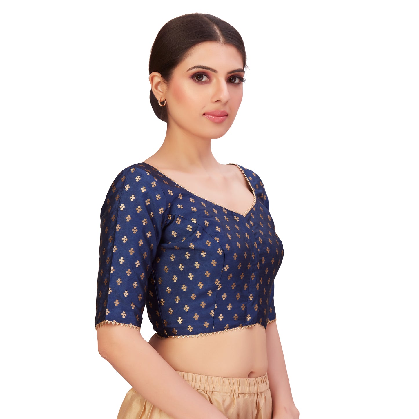 Women's Navy Blue Benaras Brocade Polyester Blouse (Design 2652)