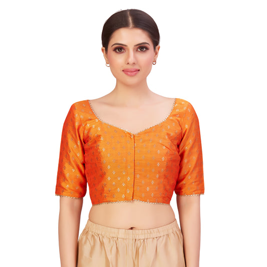 Women's Orange Benaras Brocade Polyester Blouse (Design 2652)