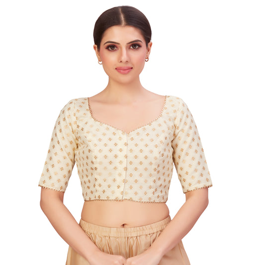 Women's White Benaras Brocade Polyester Blouse (Design 2652)