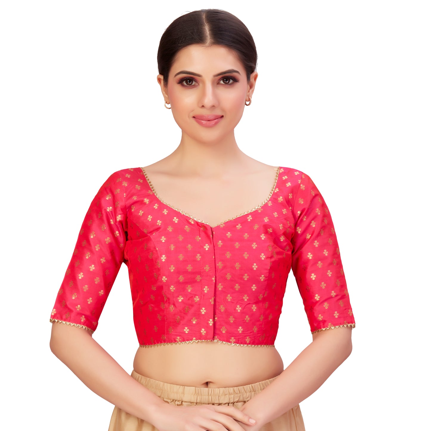 Women's Pink Benaras Brocade Polyester Blouse (Design 2652)