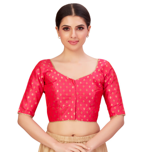 Women's Pink Benaras Brocade Polyester Blouse (Design 2652)