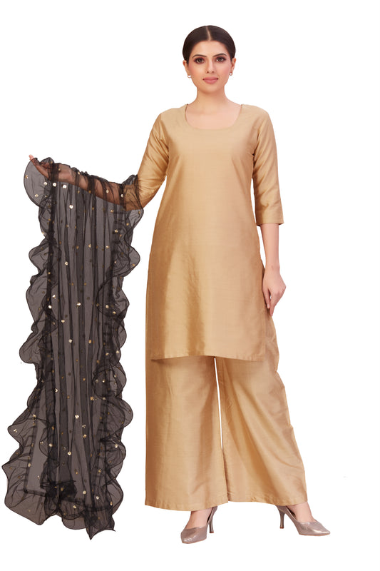 Women's Net Ruffled Dupatta (2.45 Meters) (2658 - Black)