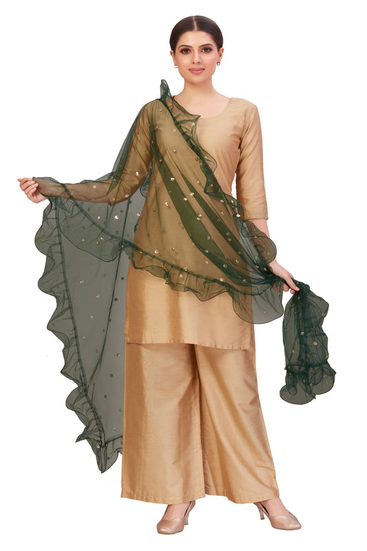 Women's Net Ruffled Dupatta (2.45 Meters) (2658 - Green)