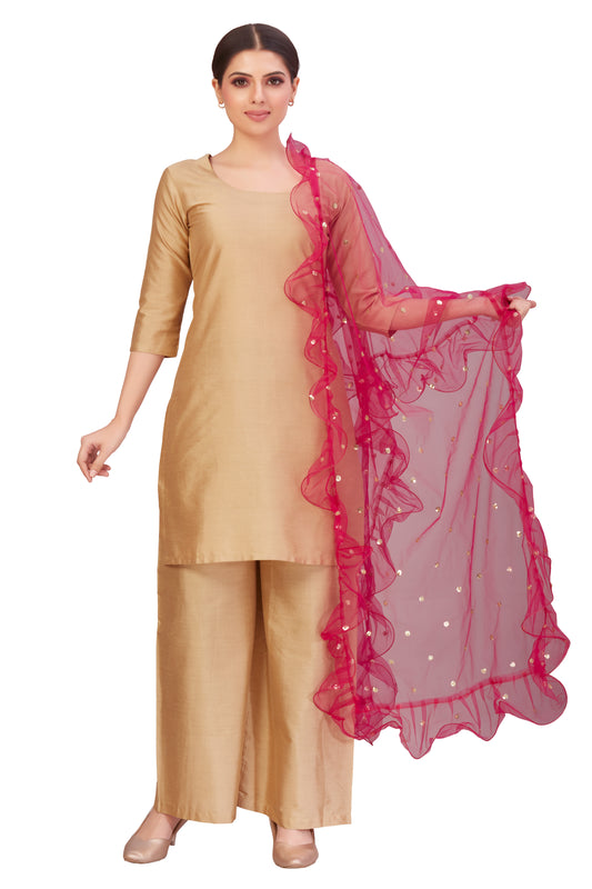 Women's Net Ruffled Dupatta (2.45 Meters) (2658 - Pink)