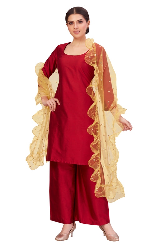 Women's Net Ruffled Dupatta (2.45 Meters) (2658 - Yellow)