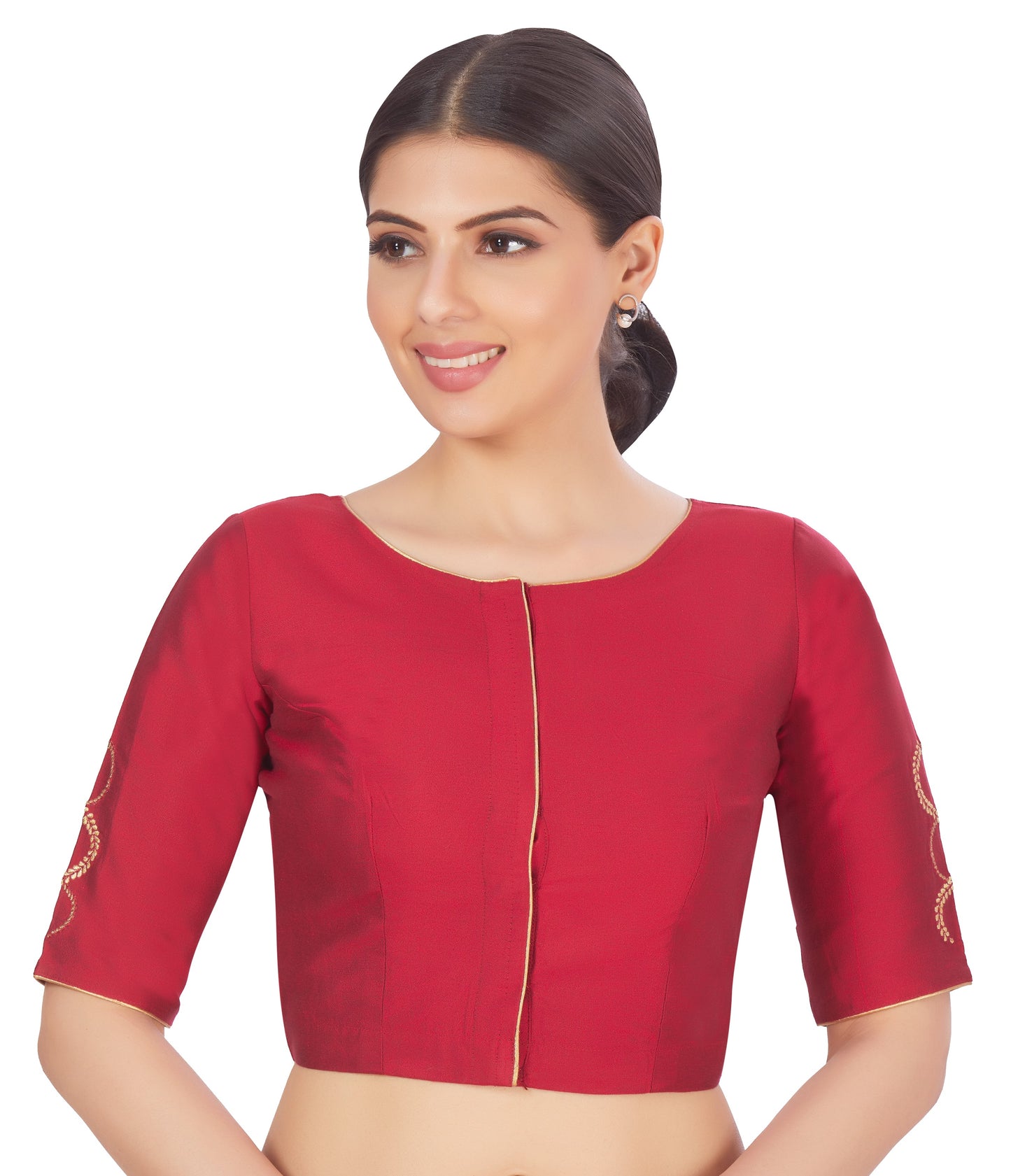 Women's Maroon Silk Half Sleeve Embroidered Saree Blouse (Design 2660)