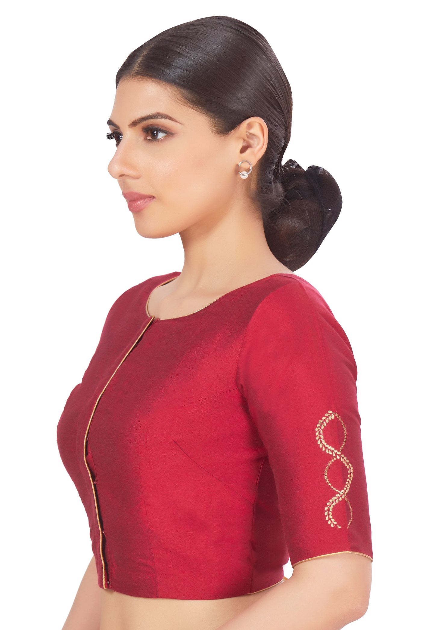 Women's Maroon Silk Half Sleeve Embroidered Saree Blouse (Design 2660)