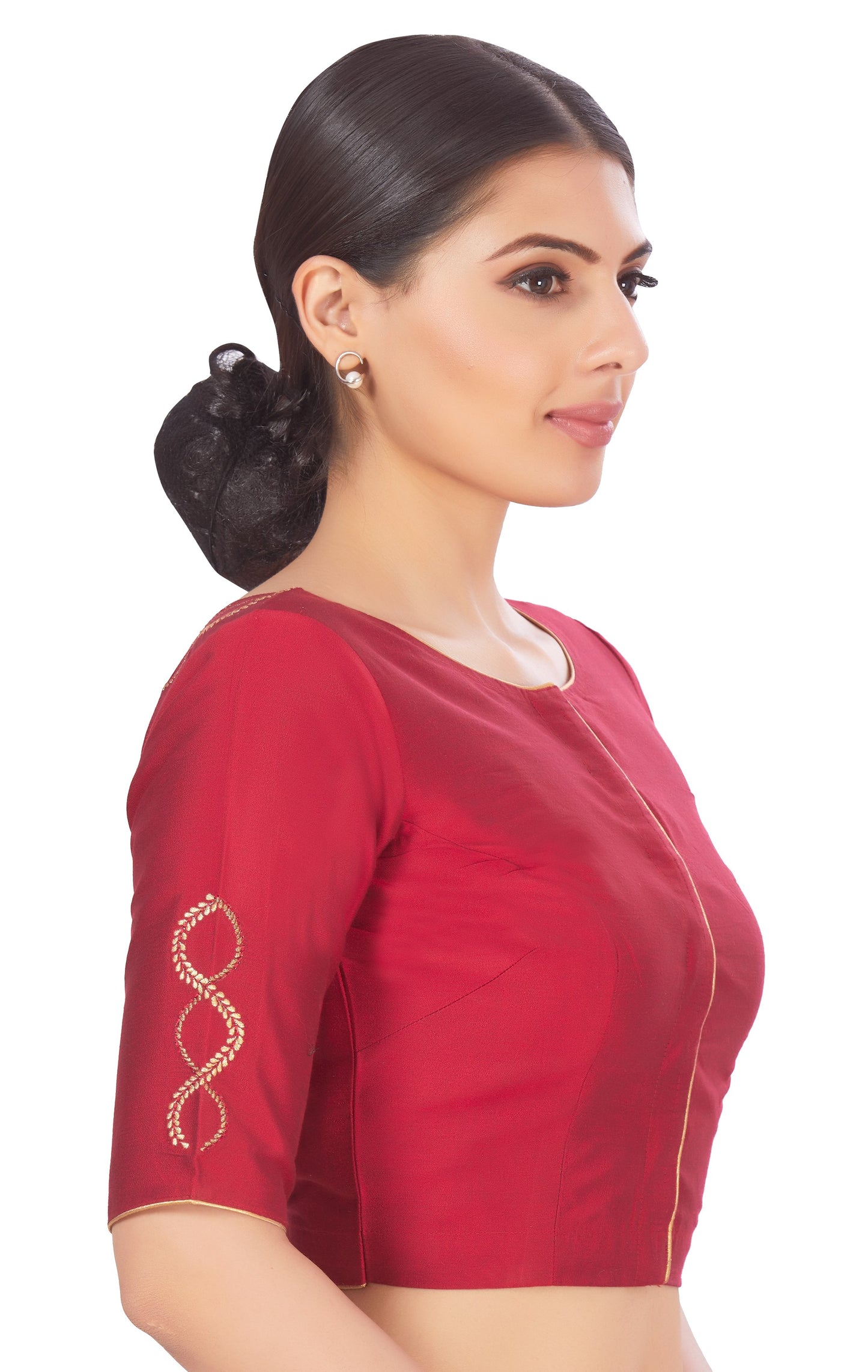 Women's Maroon Silk Half Sleeve Embroidered Saree Blouse (Design 2660)