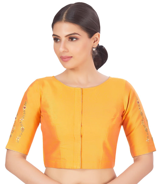 Women's Orange Silk Half Sleeve Embroidered Saree Blouse (Design 2660)