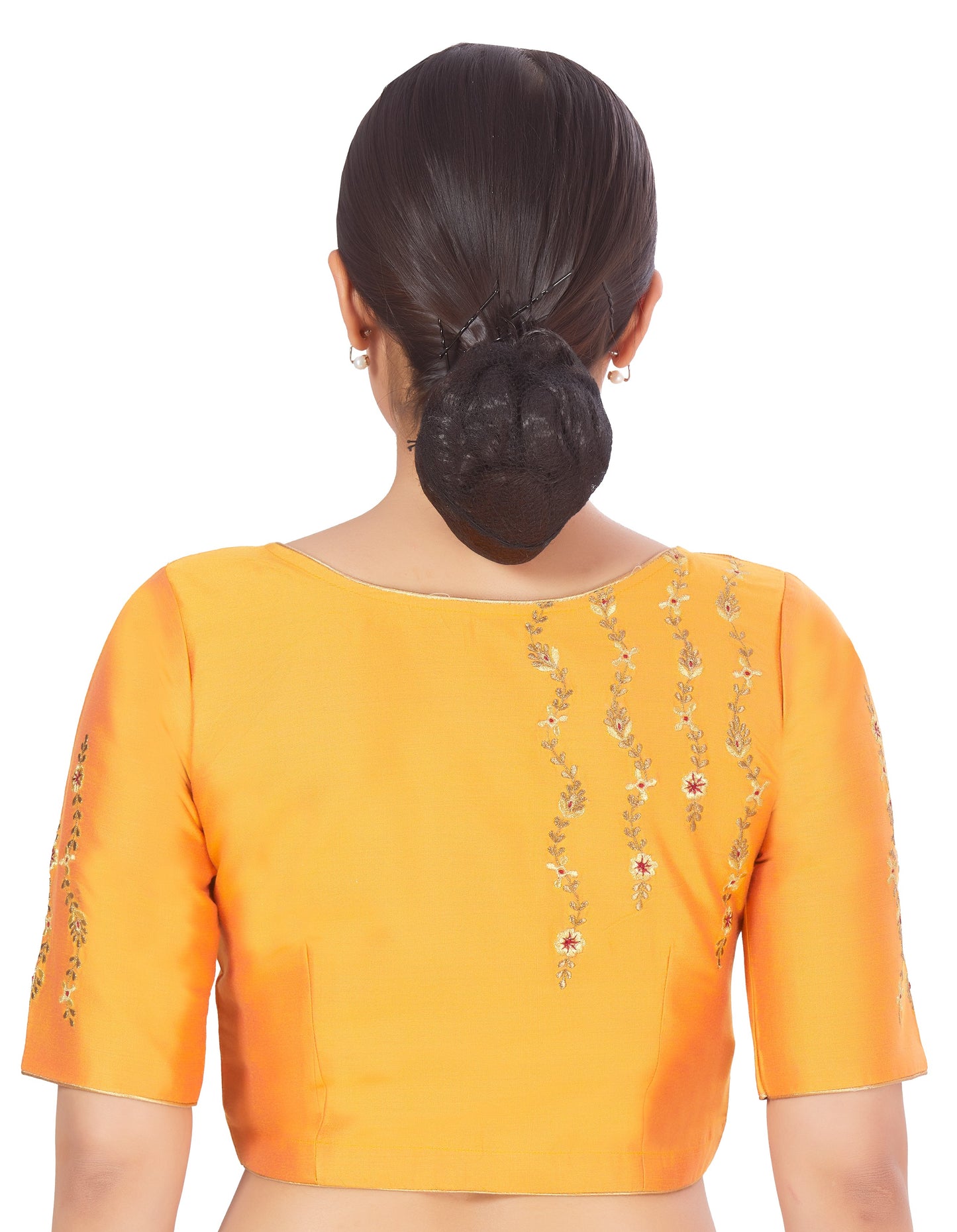 Women's Orange Silk Half Sleeve Embroidered Saree Blouse (Design 2660)