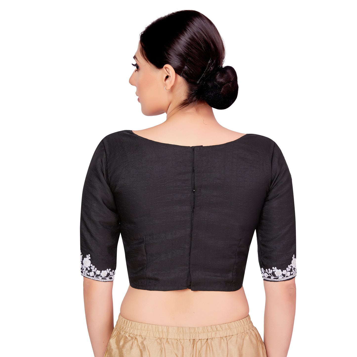 Women's Black Cotton Embroidered Blouse with Parsi Gara Work (Design 2663)