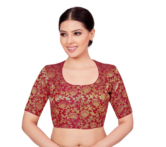 Women's Maroon Benaras Brocade Blouse (Design 2664)