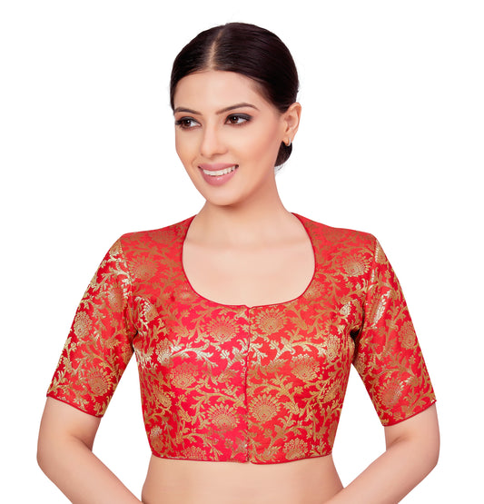 Women's Red Benaras Brocade Blouse (Design 2664)