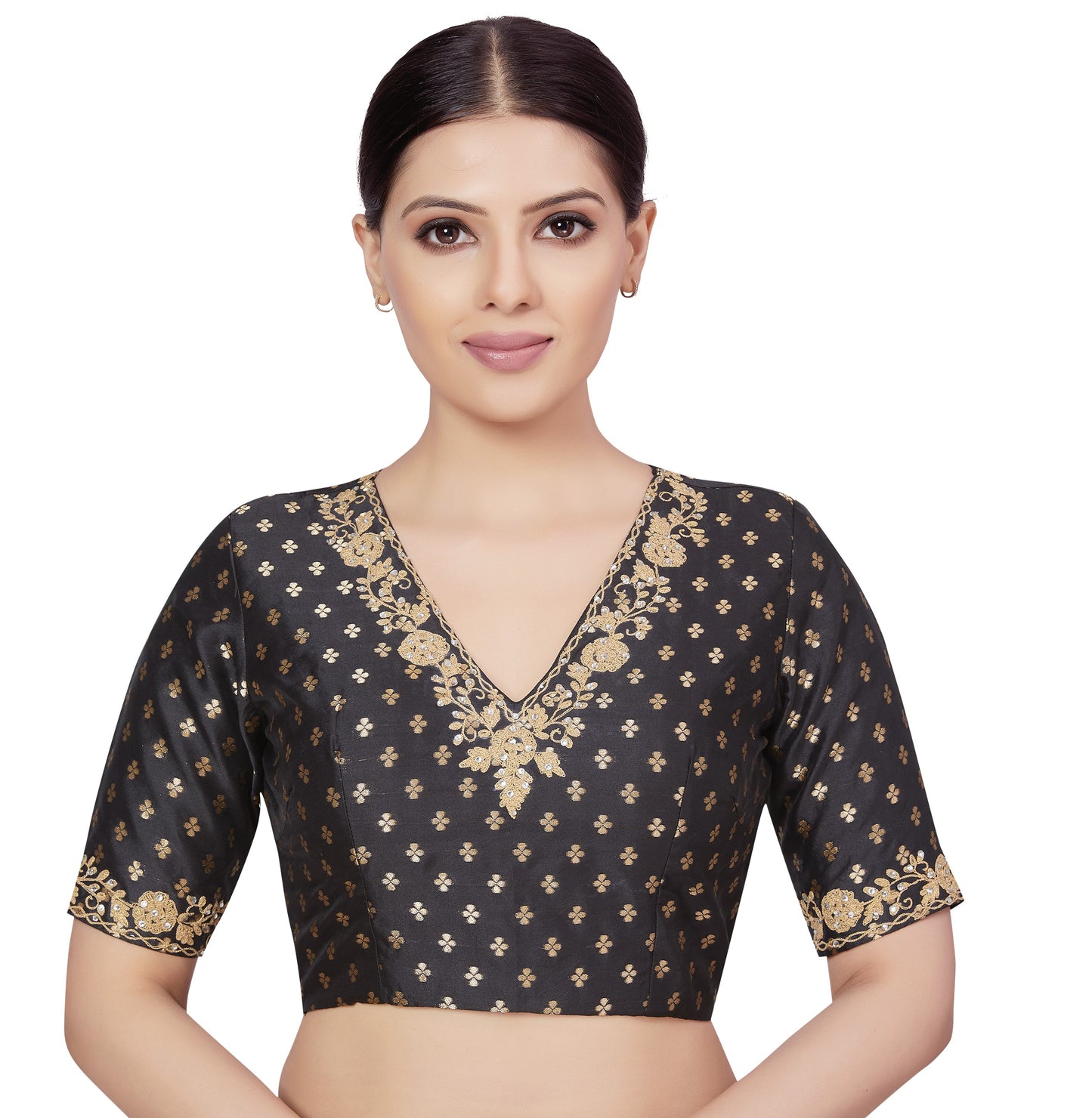 Women's Black Benaras Brocade Blouse (Design 2666)