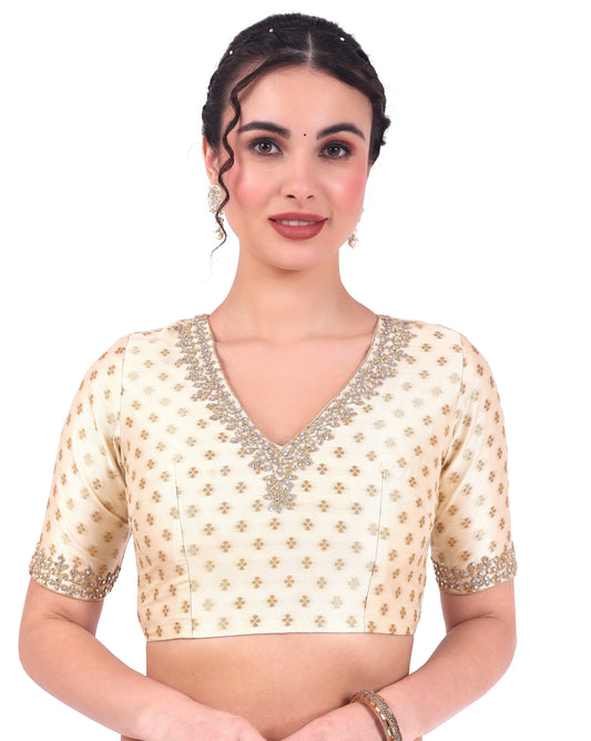 Women's Cream Benaras Brocade Blouse (Design 2666)