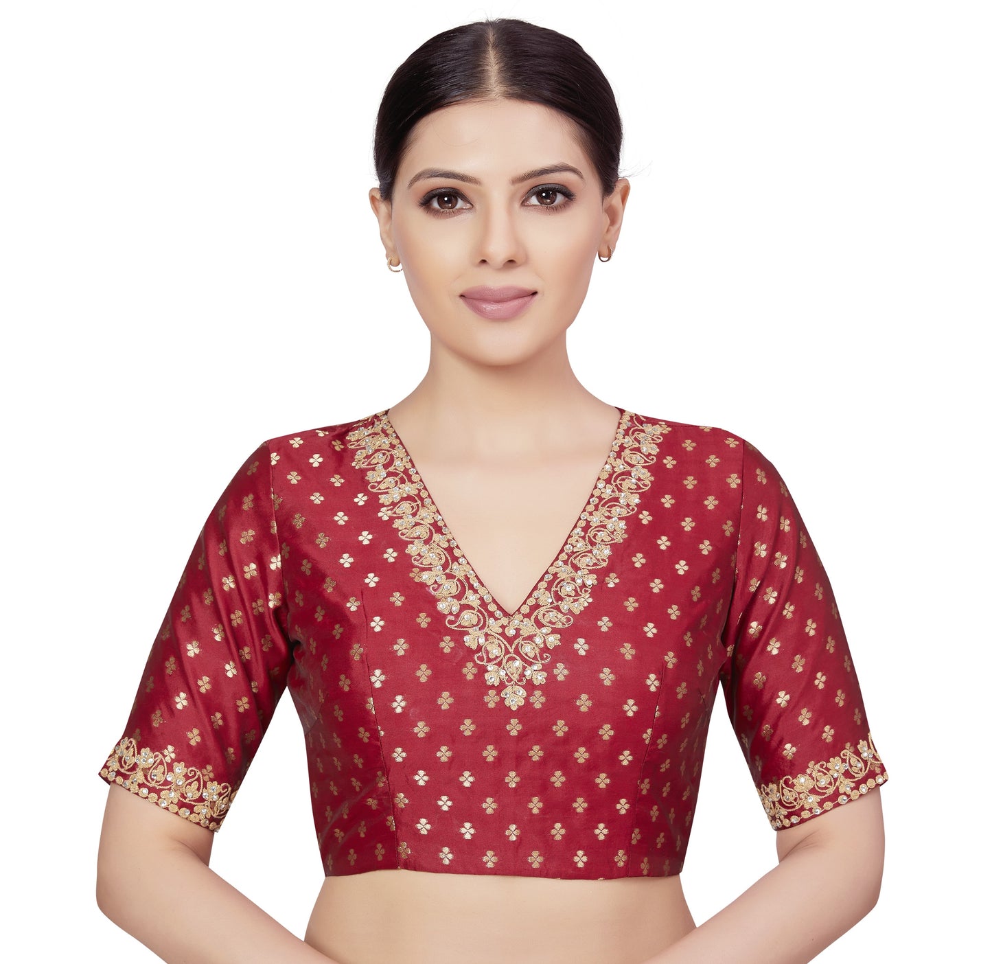 Women's Maroon Benaras Brocade Blouse (Design 2666)