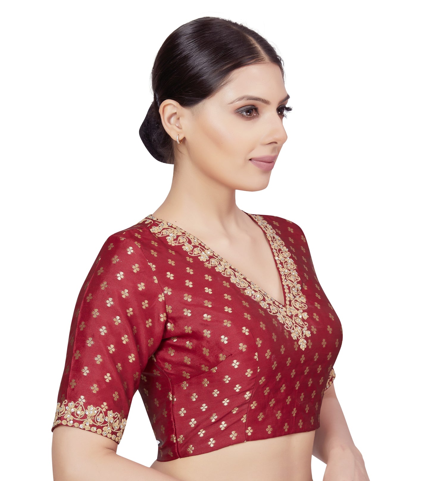 Women's Maroon Benaras Brocade Blouse (Design 2666)