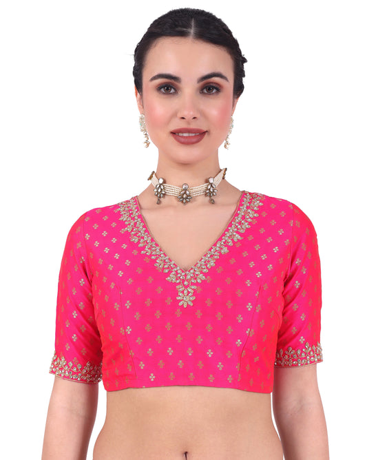 Women's Pink Benaras Brocade Blouse (Design 2666)