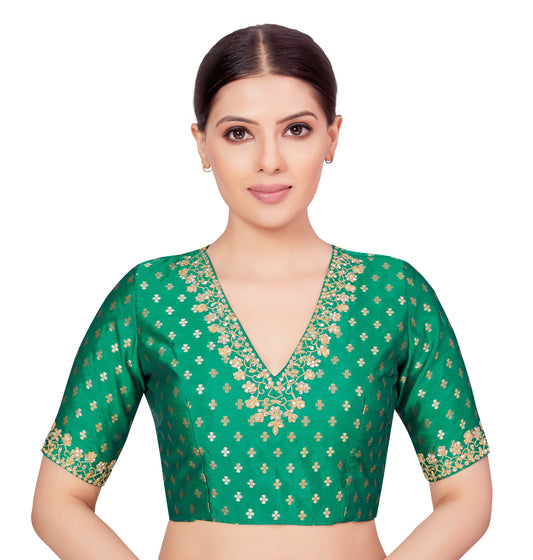 Women's Rama Green Benaras Brocade Blouse (Design 2666)