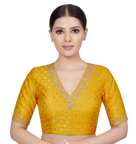 Women's Yellow Benaras Brocade Blouse (Design 2666)