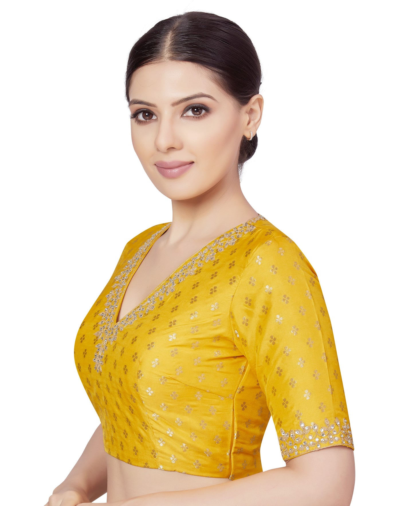 Women's Yellow Benaras Brocade Blouse (Design 2666)