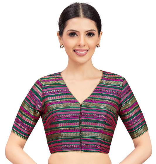 Women's Green Brocade Blouse (Design 2677)
